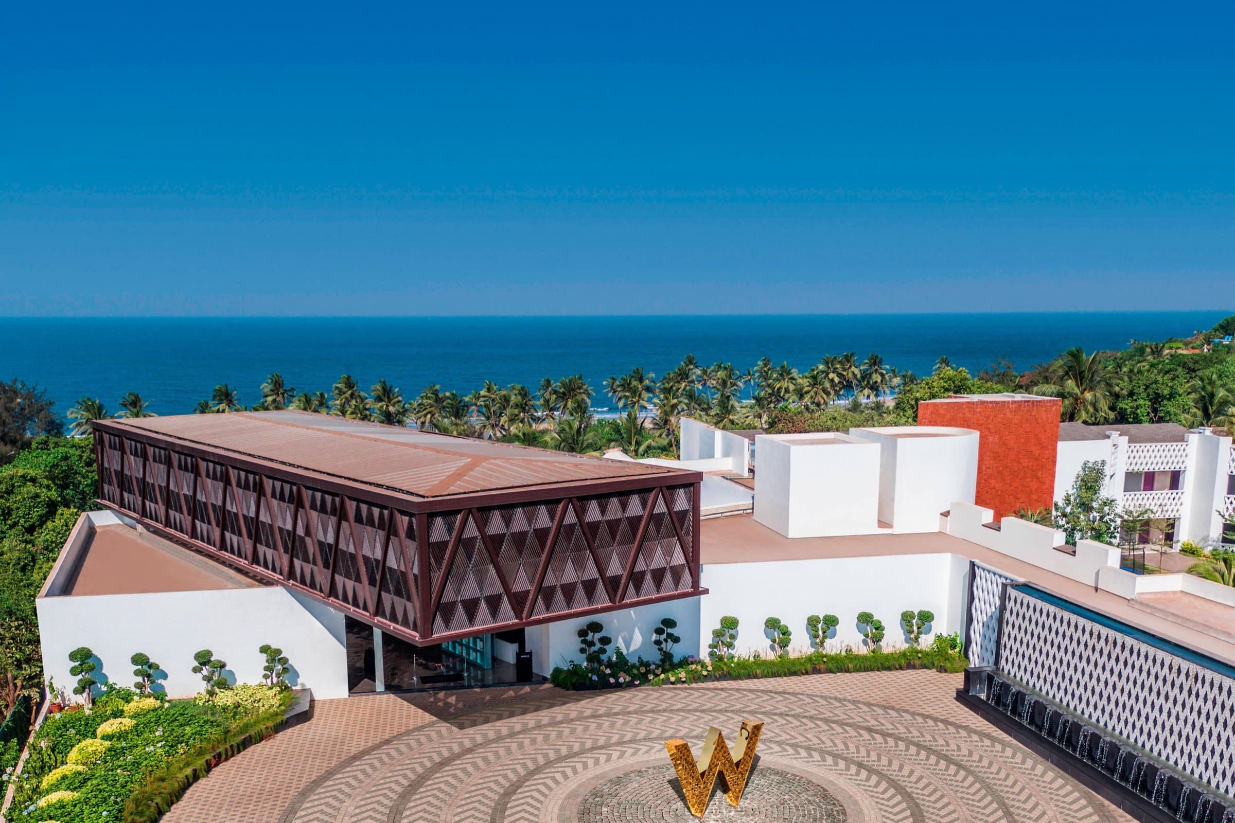 The hilltop entrance and Arabian Sea view at W Goa in Vagator